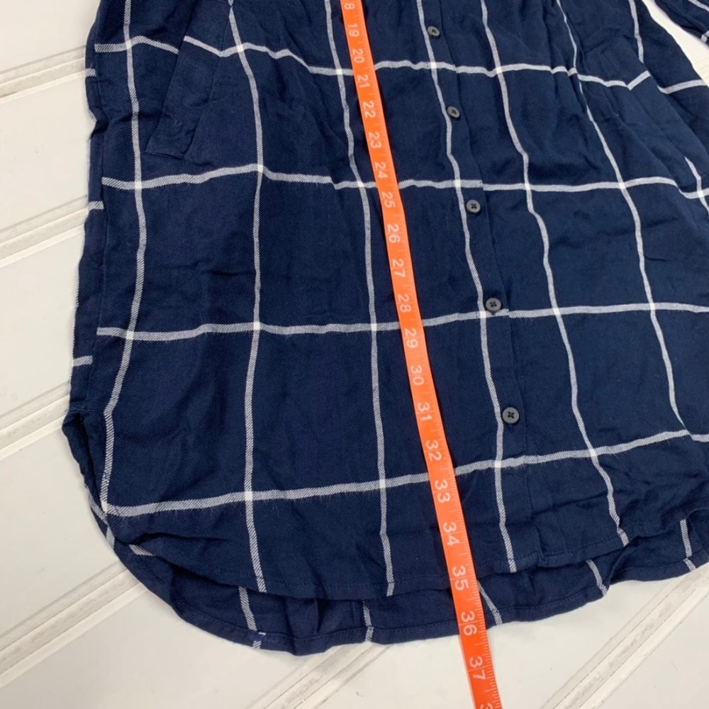 Lucky Brand Navy Blue White Plaid Tie Shirt Dress - Picture 5 of 8